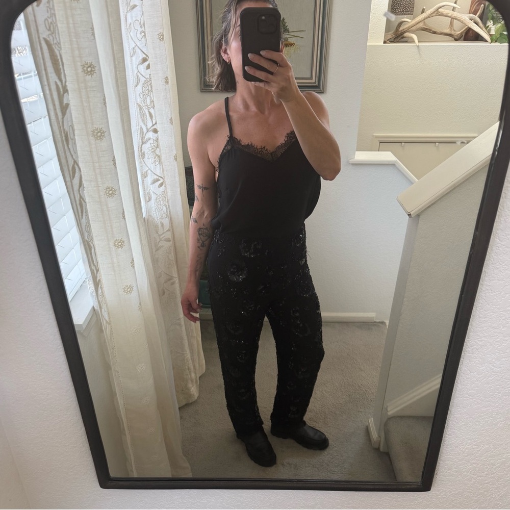Silk beaded Black Sequin Women's pants
